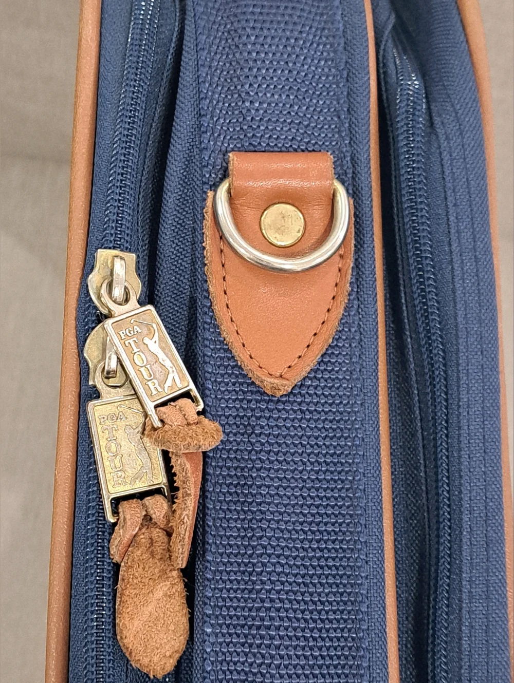 Vintage PGA Tour Suitcase Luggage - Blue Nylon & Tan Leather